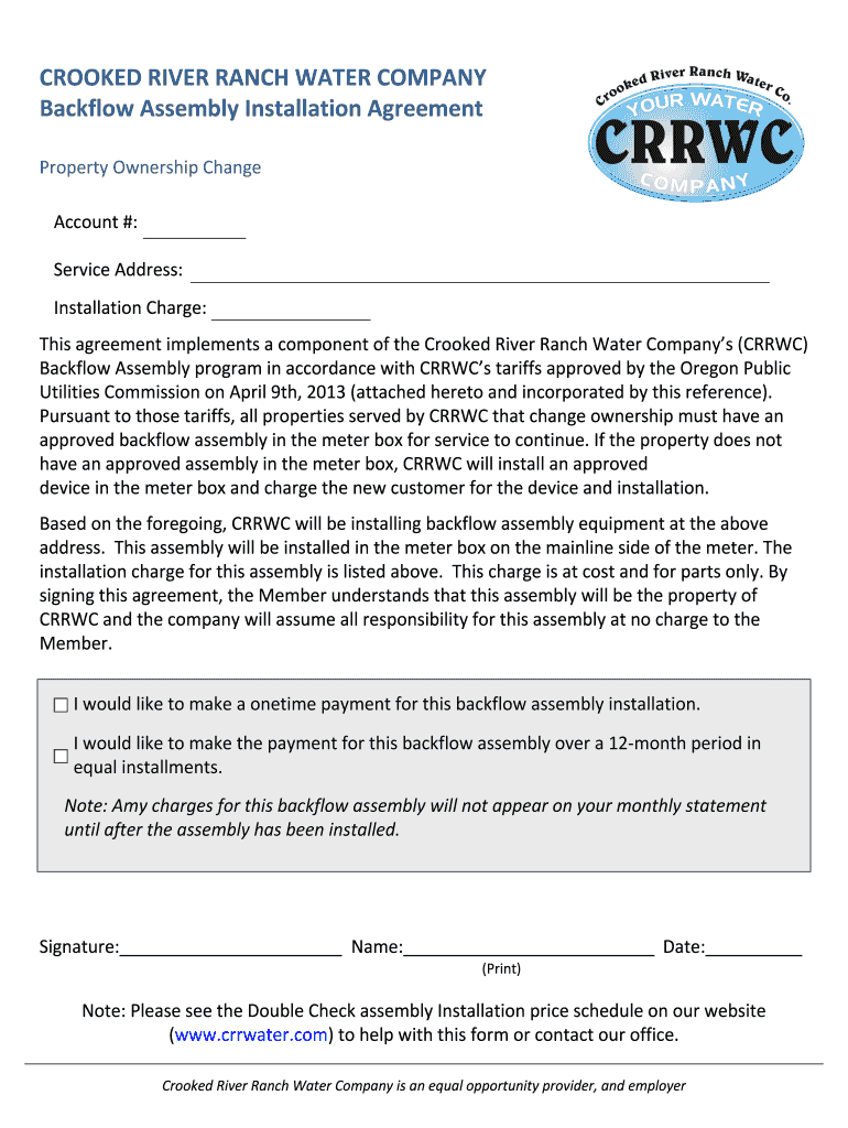 Fillable Online Double Check Request Form Crooked River Ranch Water