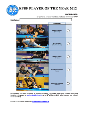 EPBF Player of the Year 2012 Voting Card