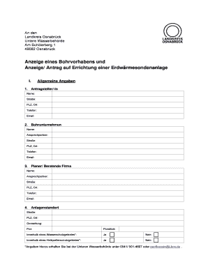 Anzeige eines Bohrvorhabens und Anzeige Antrag auf