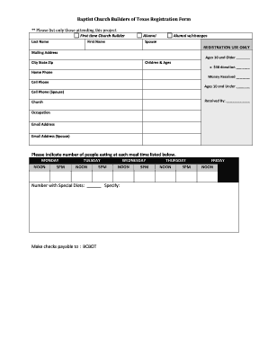Baptist Church Builders of Texas Registration Form