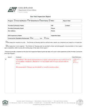 Construction site inspection report sample pdf - Site Visit Inspection Report EXAMPLE Threshold at front doorway - colorado