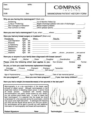 Patient history taking format - mammogram compass online form