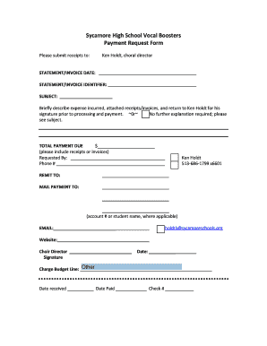 Sycamore High School Vocal Boosters Payment Request Form