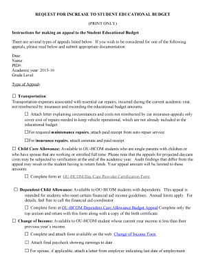 REQUEST FOR INCREASE TO STUDENT EDUCATIONAL BUDGET - ohio