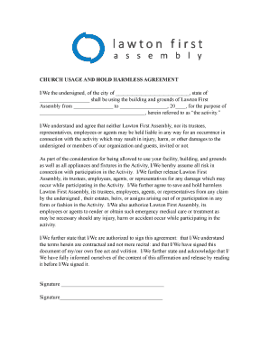 CHURCH USAGE AND HOLD HARMLESS AGREEMENT - lawtonfirst