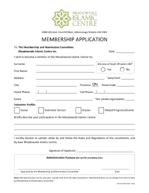 Membership application - Meadowvale Islamic Centre