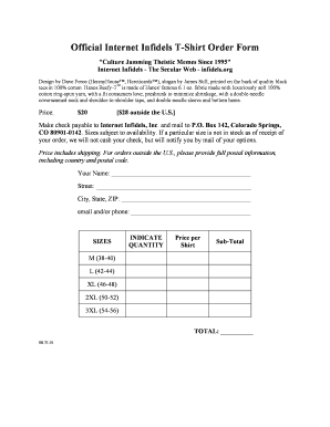 Official Internet bInfidelsb T-Shirt Order Form
