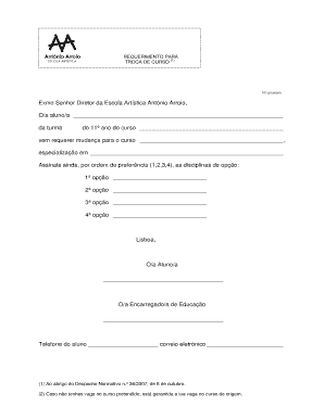 Requerimento para mudan a de curso/especializa o