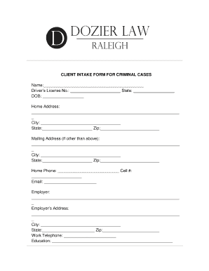 CLIENT INTAKE FORM FOR CRIMINAL CASES - Dozier Law Firm PLLC