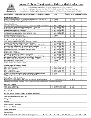 Season To Taste Thanksgiving Pick-Up Meal Order Form