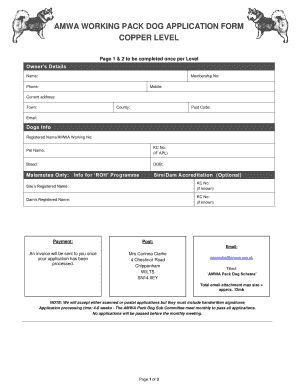 AMWA WORKING PACK DOG APPLICATION FORM COPPER LEVEL Page 1 & - amwa org
