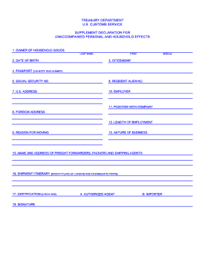 Supplement bDeclarationb for Personal bGoodsb - Eastwind Shipping