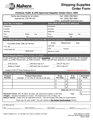Fillable Online MultiShip Supplies Order Formdoc Fax Email Print ...