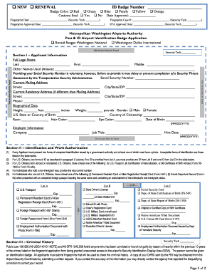 Fillable Online NEW RENEWAL ID Badge Number - Metropolitan Washington ...