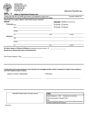 APL-1 Notice of Agricultural Produce Lien Notice of Agricultural Produce Lien