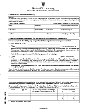 Baden-Württemberg Nachversicherung Declaration