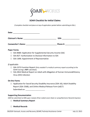 Aor form in medical billing - SOAR Checklist for Initial Claims - SOAR Works