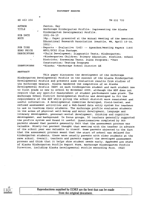 Tball awards - DOCUMENT RESUME ED 453 256 AUTHOR TITLE PUB DATE NOTE TM 032 793 Fenton, Ray Anchorage Kindergarten Profile: Implementing the Alaska Kindergarten Developmental Profile