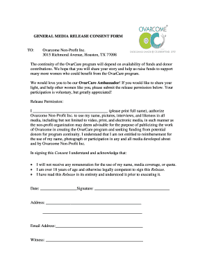 Social media release form - GENERAL MEDIA RELEASE CONSENT FORM - Ovarcome - ovarcome