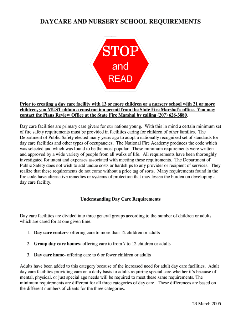 Fillable Online DAYCARE AND NURSERY SCHOOL REQUIREMENTS Fax Email Print