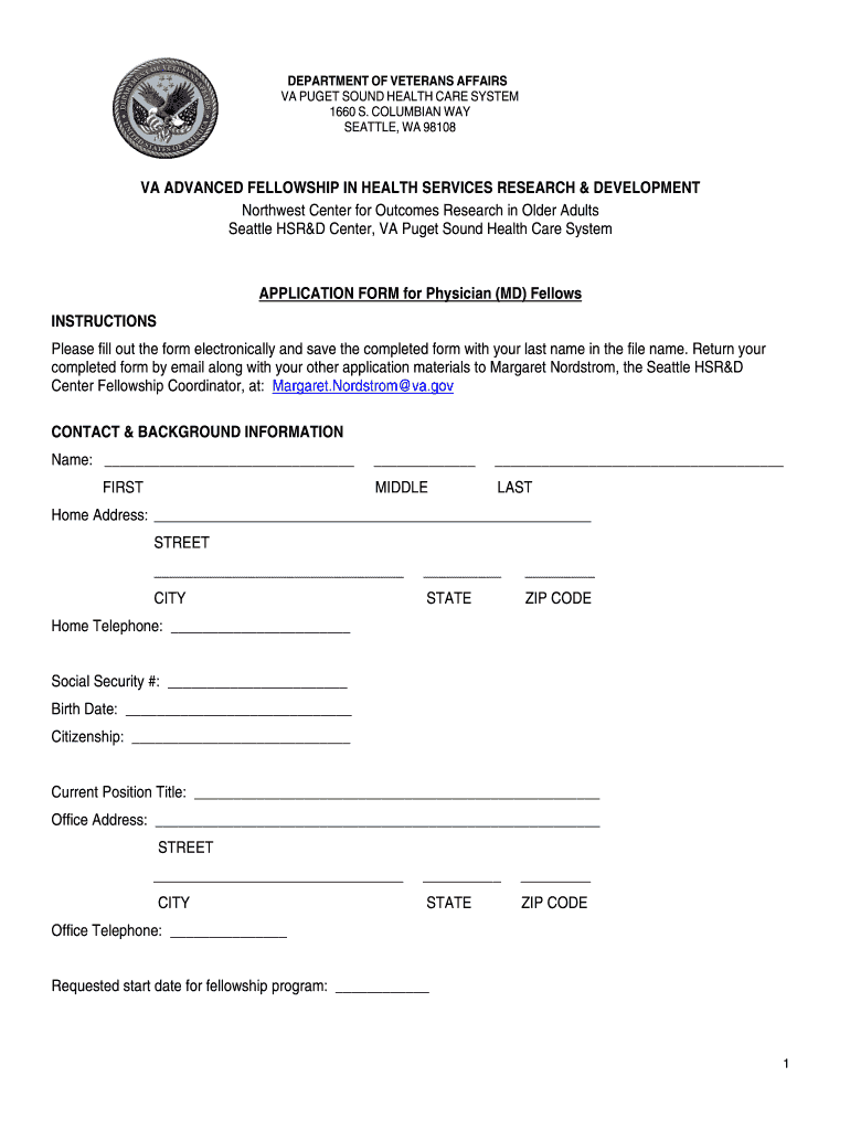 Fillable Online depts washington DEPARTMENT OF VETERANS AFFAIRS VA