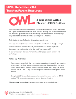 Job interview worksheet pdf - 3 Questions with a Master LEGO Builder - bOwlkidsb