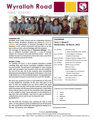 HARMONY DAY CALENDAR Term 1 Week 8 Wednesday 18 March 2015 - wyrallahrd-p schools nsw edu