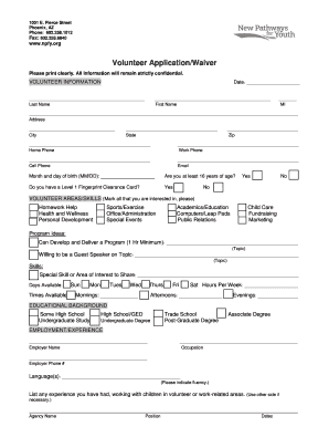 Volunteer bApplicationbWaiver - New Pathways for Youth