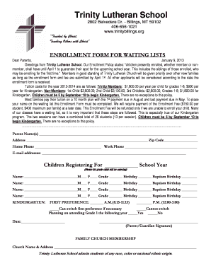 1023 ez worksheet - ENROLLMENT FORM FOR WAITING LISTS - trinitybillingsorg