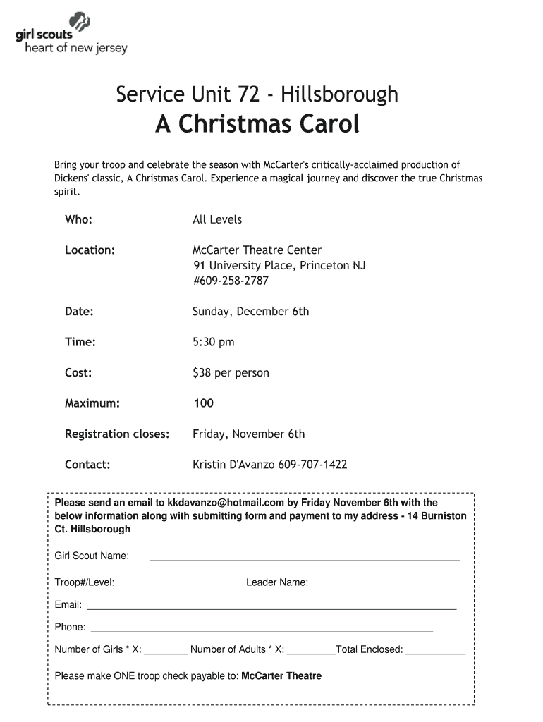 Fillable Online borogirlscouts A Christmas Carol - Girl Scouts of ...