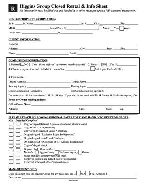 Closed bRental Checklistb amp Documents - Higgins Group