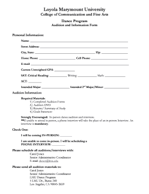 Dance Program Audition and Information Form - bAdmissionb