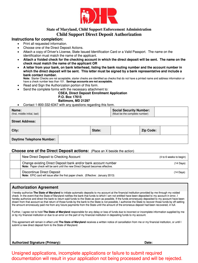 Maryland Child Support Direct Deposit Fill Out Sign Online DocHub