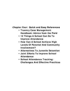 Attendance tracking sheet - Chapter Four: Quick and Easy References Truancy Case Management Handbook: Advice from the Field 10 Things A School Can Do To Improve Attendance How Can A School Achieve High Levels Of Parental And Community Involvement - ncjrs