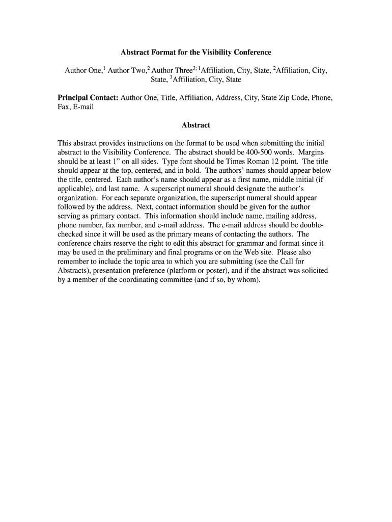 Fillable Online visibility awma Abstract Format for the Visibility ...
