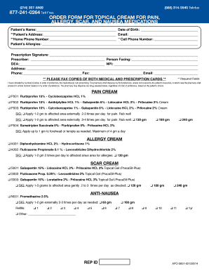 ORDER FORM FOR TOPICAL CREAM FOR PAIN, ALLERGY ...