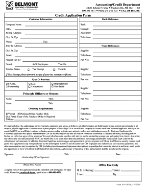 credit forms for customers