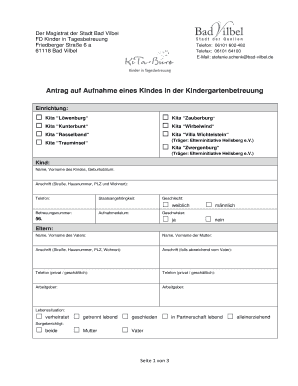 Ausfüllbar Online bad-vilbel Antrag auf Aufnahme eines Kindes in der