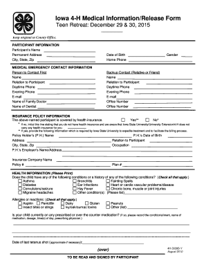 Medical Release bFormb - Iowa State University Extension and Outreach - extension iastate