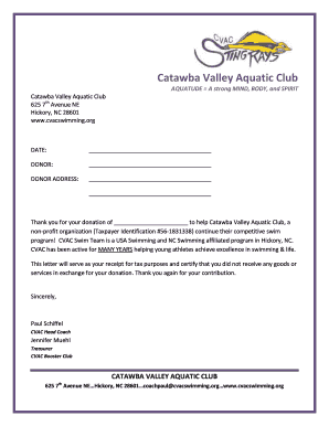 Short thank you message for sponsorship - Donation thank you letter - Catawba Valley Aquatic Club - cvacswimming