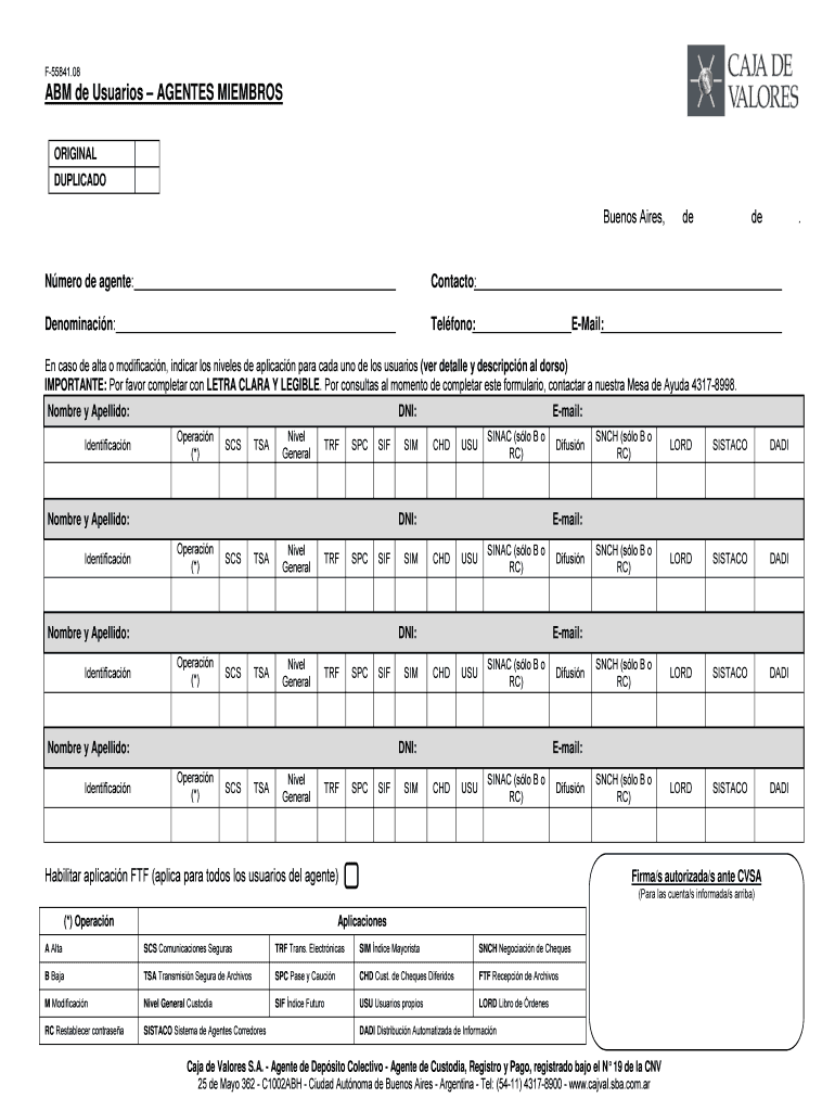 Solicitud abm subsuarios para agentes - Caja de Valores SA Vista previa en la página 1