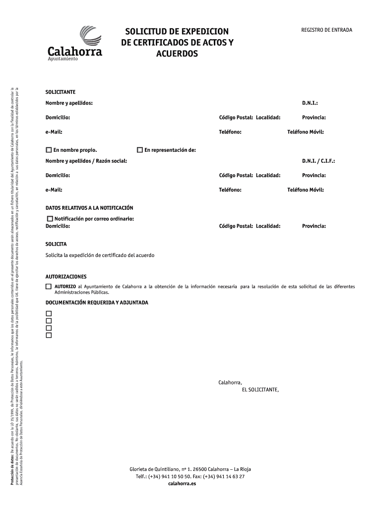 SE-CER Solicitud de Certificados - Ayto de Calahorra Vista previa en la página 1