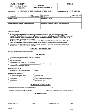 Michigan Domestic Pretrial Schedule