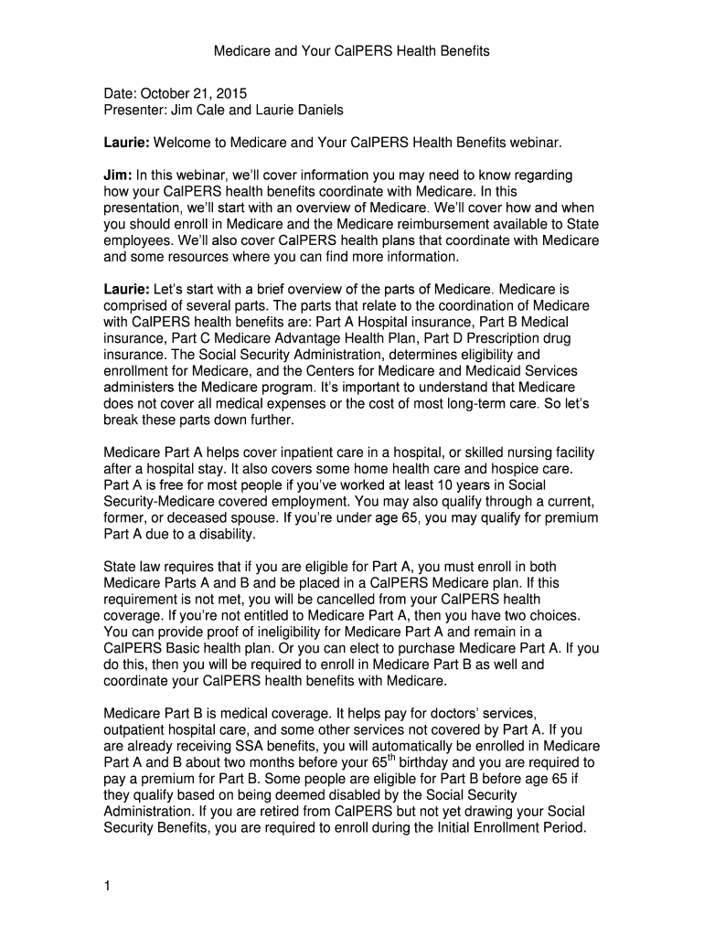 Fillable Online Medicare and Your CalPERS Health Benefits Fax Email