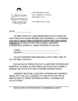 Pet Evacuation Authorization Form