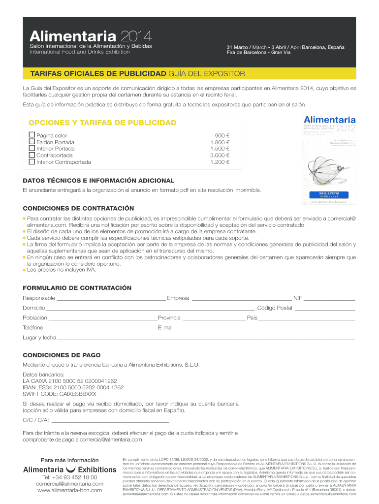 OPCIONES Y TARIFAS DE PUBLICIDAD TARIFAS - Alimentaria Vista previa en la página 1