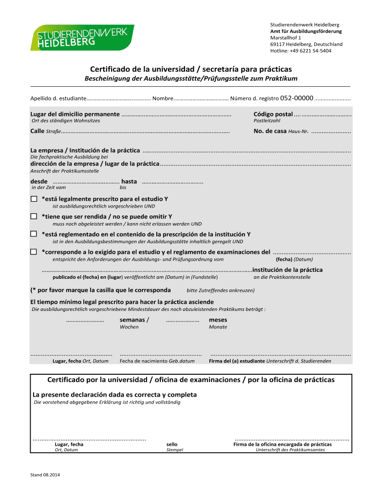 Bescheinigung der AusbildungsstttePrfungsstelle zum Praktikum Vista previa en la página 1