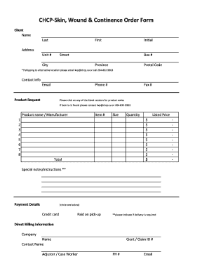 CHCP-Skin Wound Continence Order Form - chcp