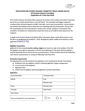 APPLICATION FOR STUDENT ADVISORY COMMITTEE TRAVEL AWARD