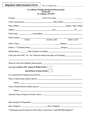 Baptism Information Form Date of Application: St